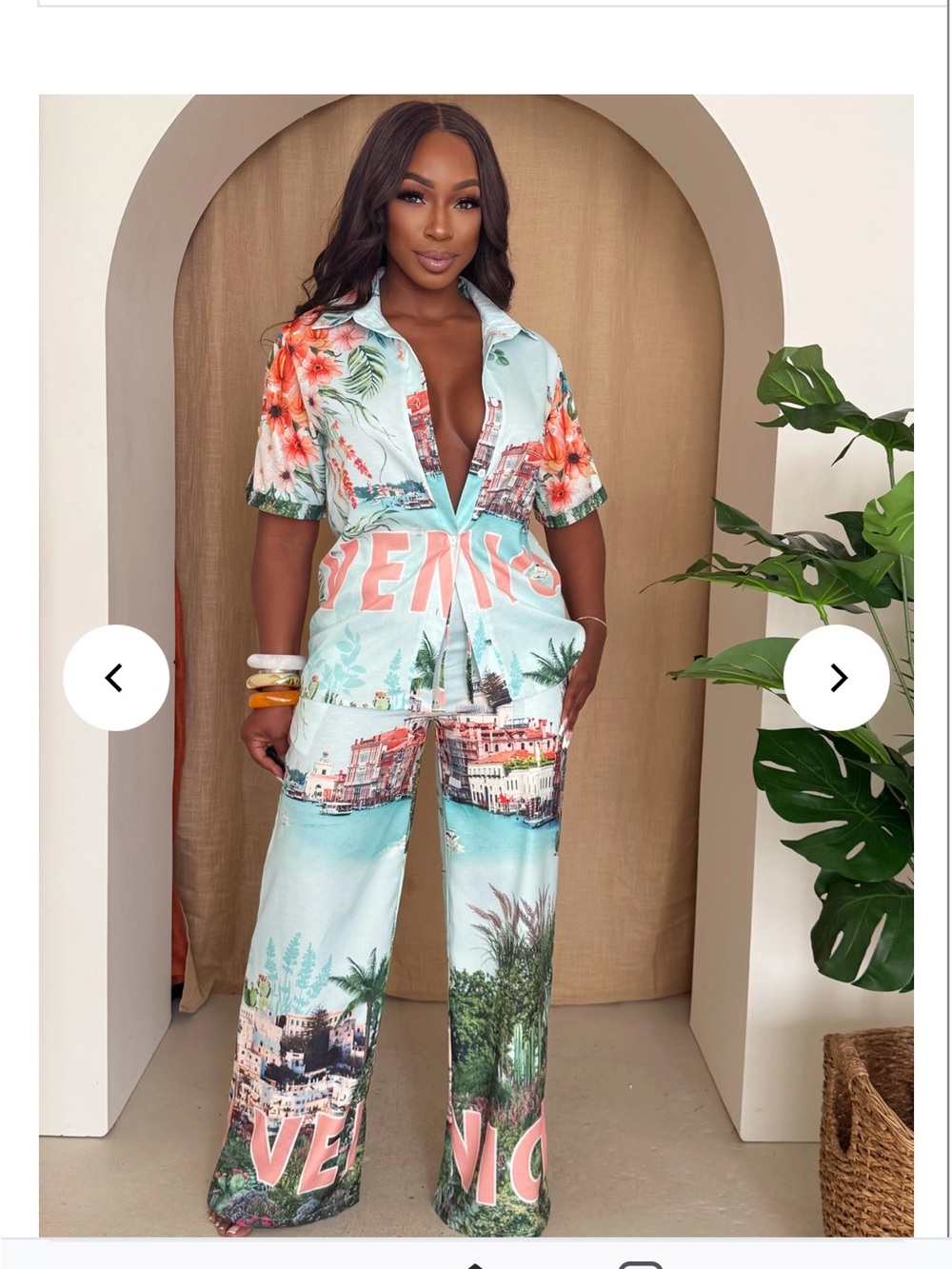 Venice Print Pant Set in Seafoam & Coral